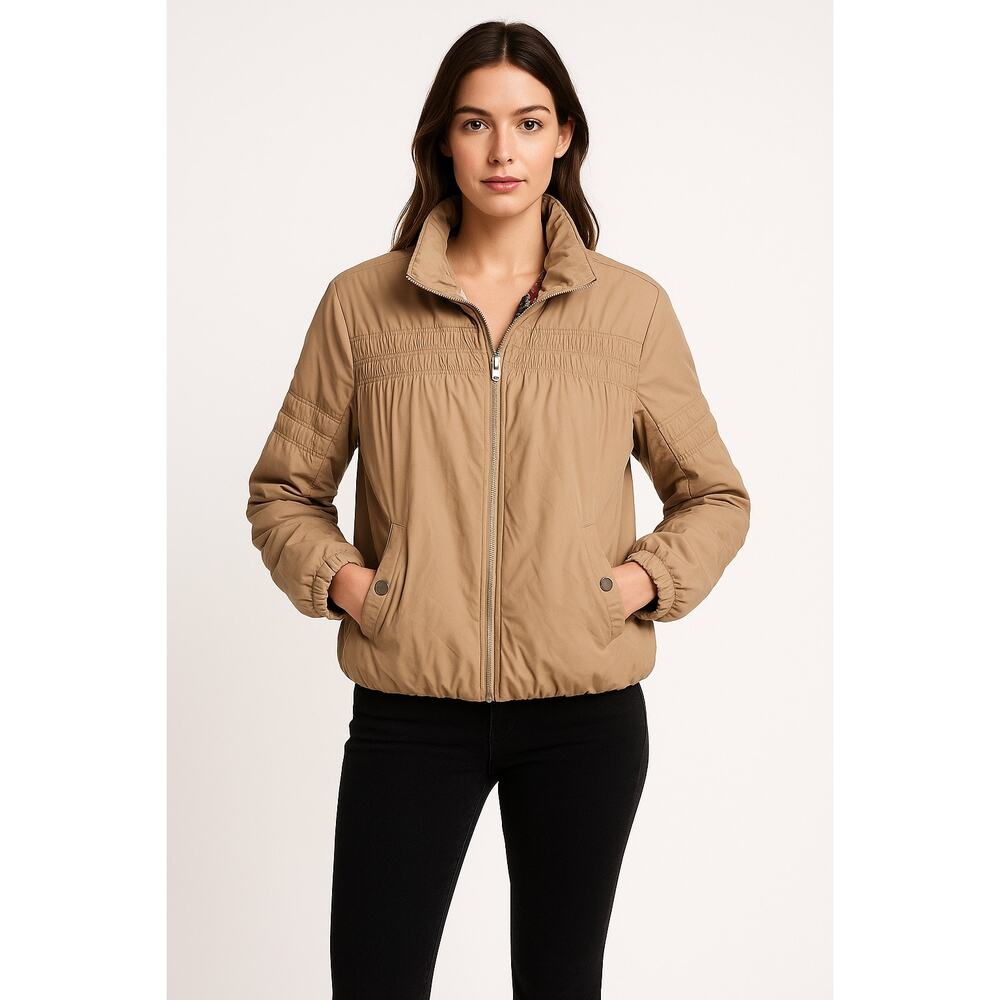 Free People Smocked Bomber Jacket with Floral Lining – Size Small